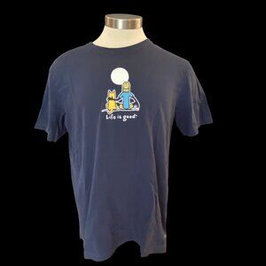 Life Is Good Graphic Tee T- Shirt Sz M Man & Dog Slate Blue